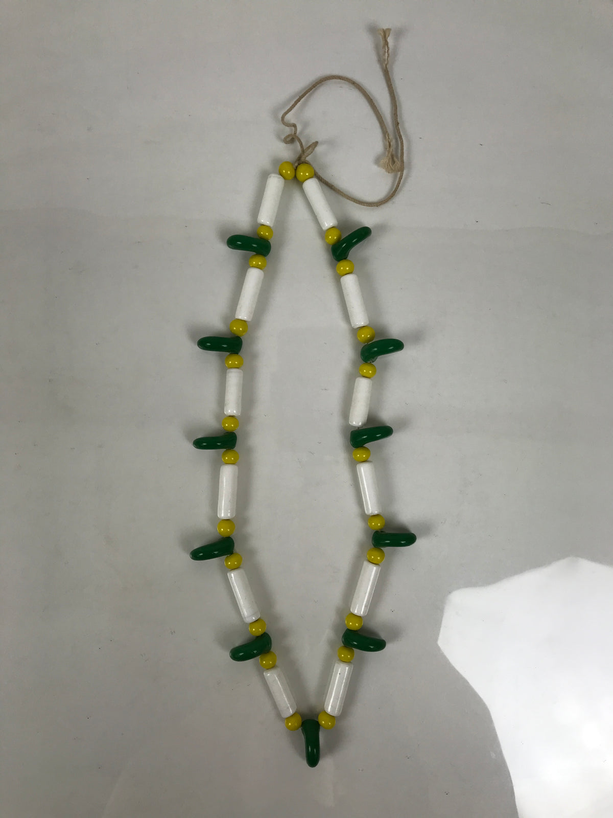 Japanese Glass Beads Necklace Vtg Magatama Trade White Green Yellow JZ190-Other OT - Misc-chidorivintage.com