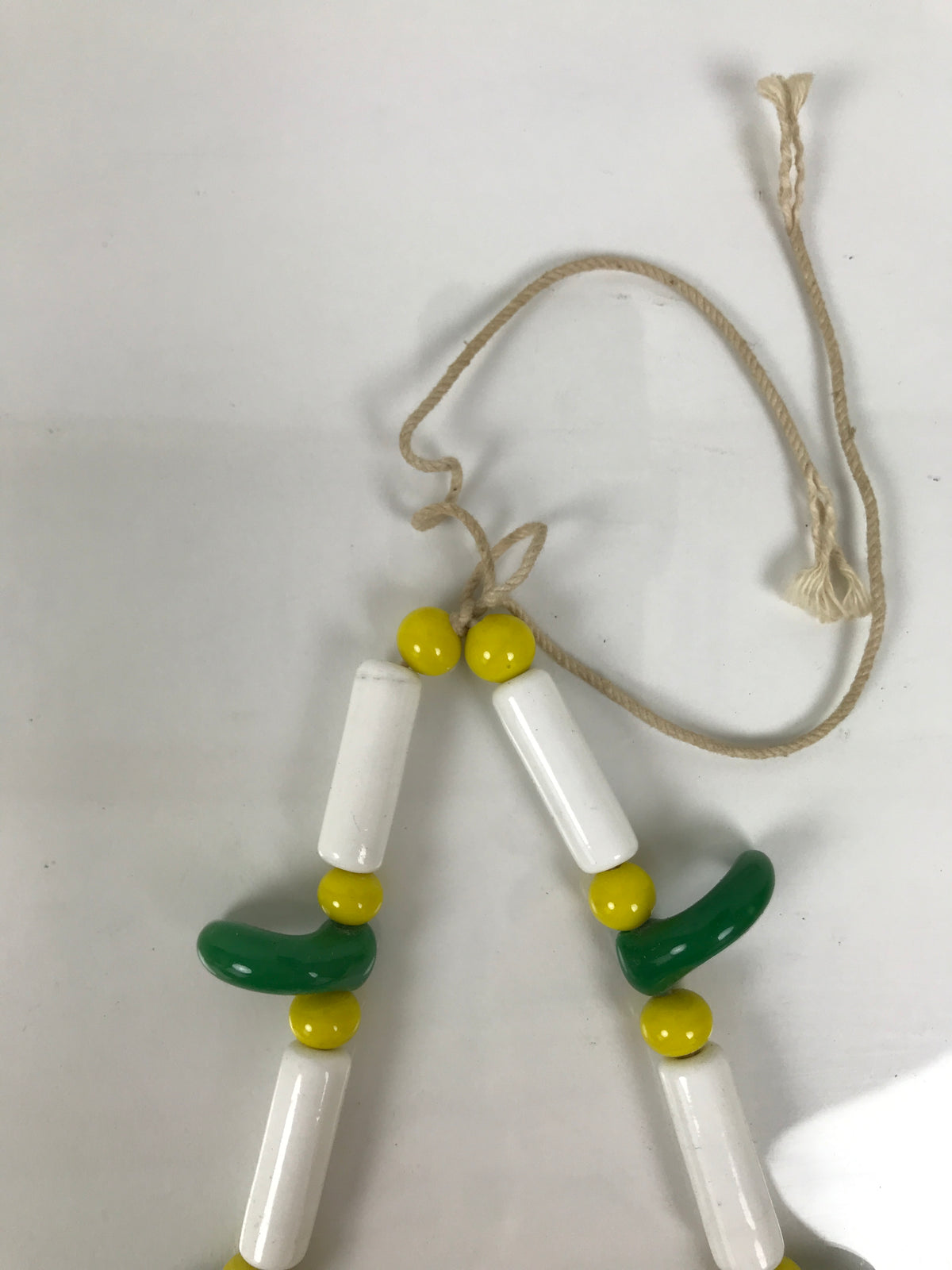 Japanese Glass Beads Necklace Vtg Magatama Trade White Green Yellow JZ190-Other OT - Misc-chidorivintage.com