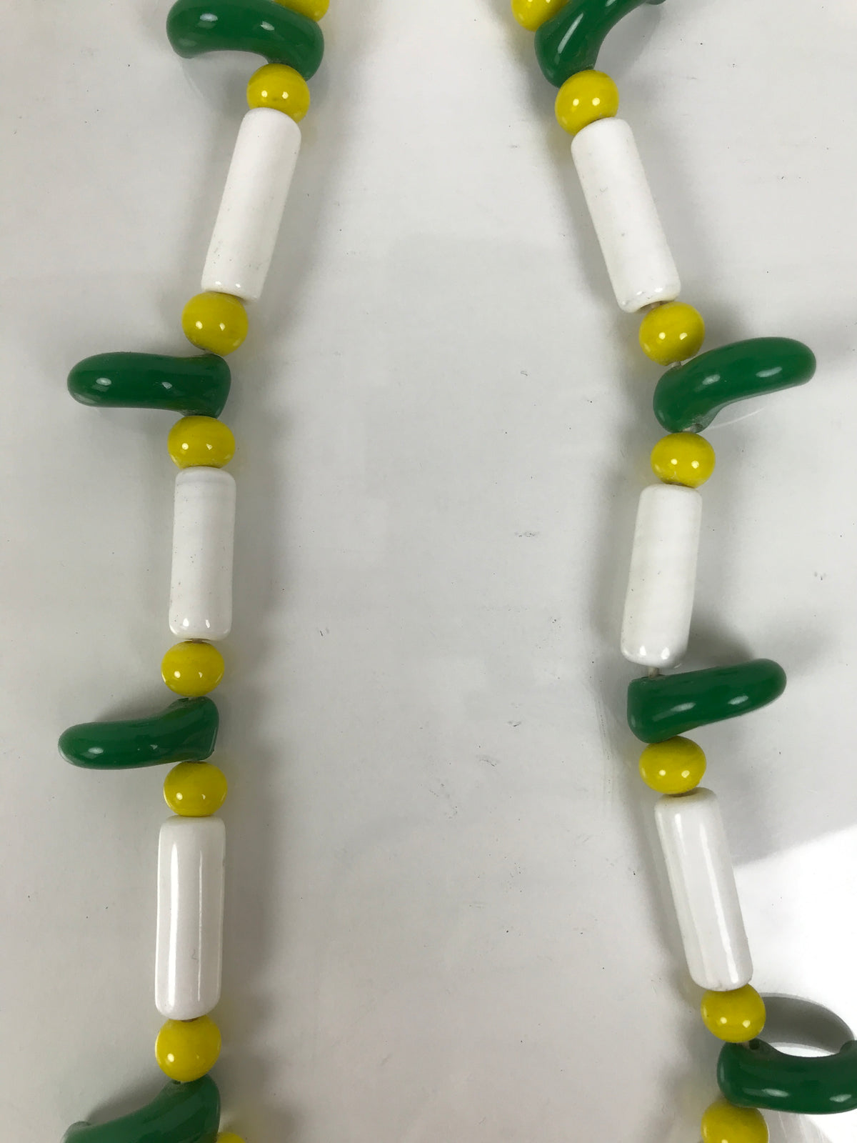 Japanese Glass Beads Necklace Vtg Magatama Trade White Green Yellow JZ190-Other OT - Misc-chidorivintage.com