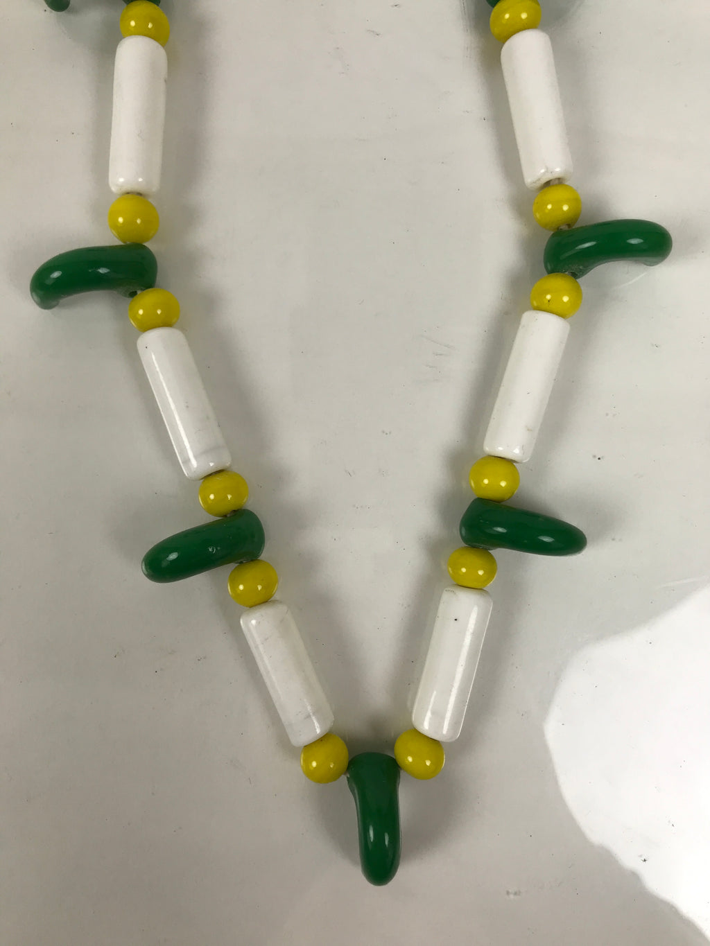 Japanese Glass Beads Necklace Vtg Magatama Trade White Green Yellow JZ190-Other OT - Misc-chidorivintage.com