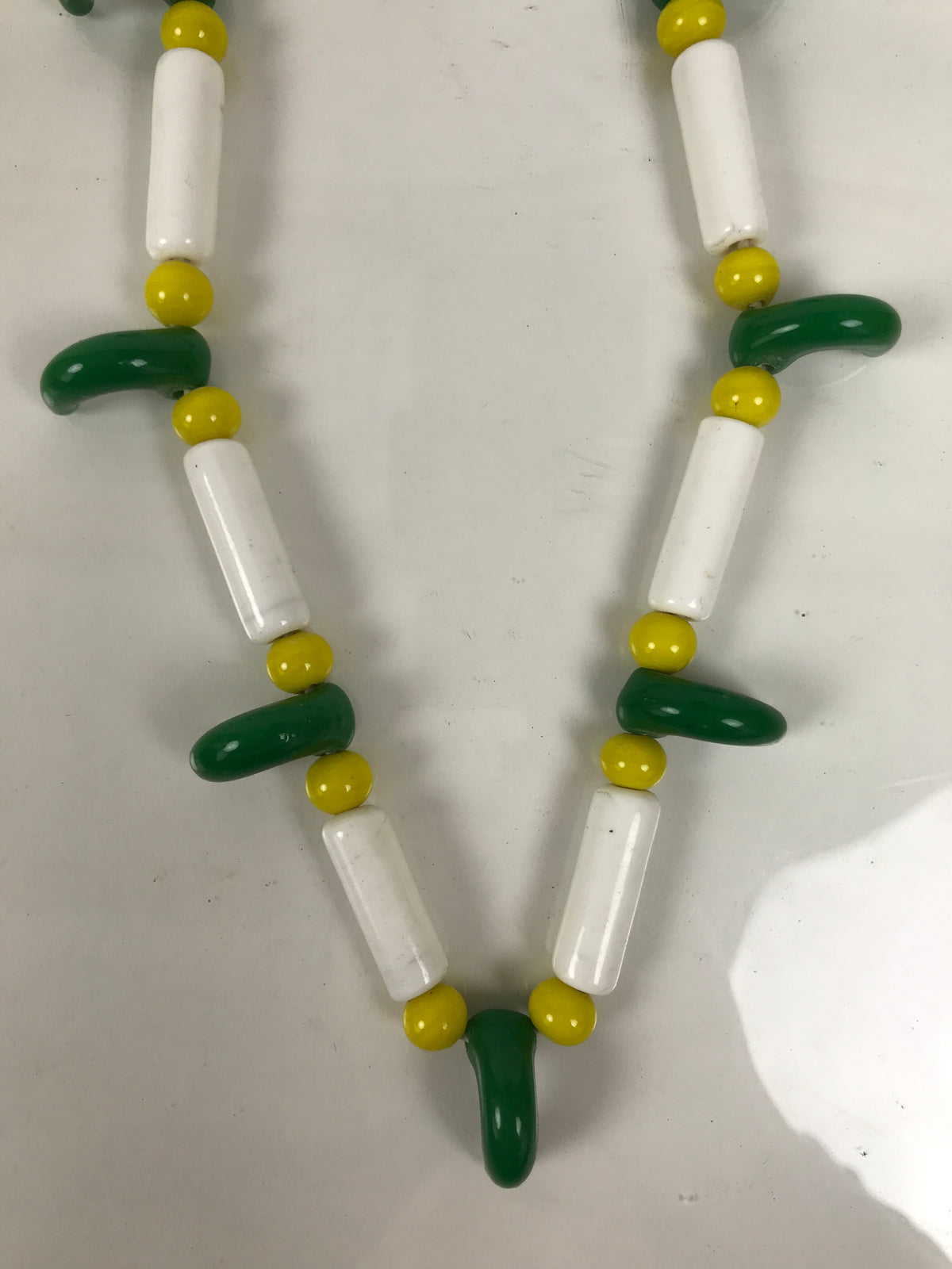Japanese Glass Beads Necklace Vtg Magatama Trade White Green Yellow JZ190-Other OT - Misc-chidorivintage.com