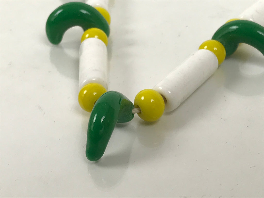 Japanese Glass Beads Necklace Vtg Magatama Trade White Green Yellow JZ190-Other OT - Misc-chidorivintage.com