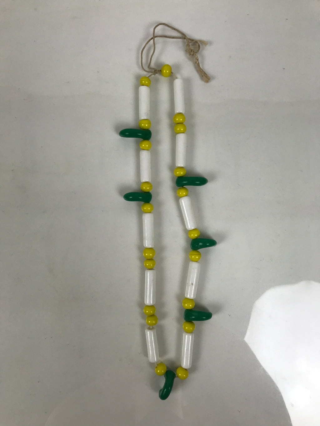 Japanese Glass Beads Necklace Vtg Magatama Trade White Green Yellow JZ191-Other OT - Misc-chidorivintage.com
