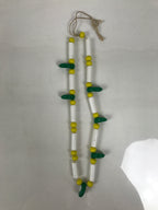Japanese Glass Beads Necklace Vtg Magatama Trade White Green Yellow JZ191-Other OT - Misc-chidorivintage.com