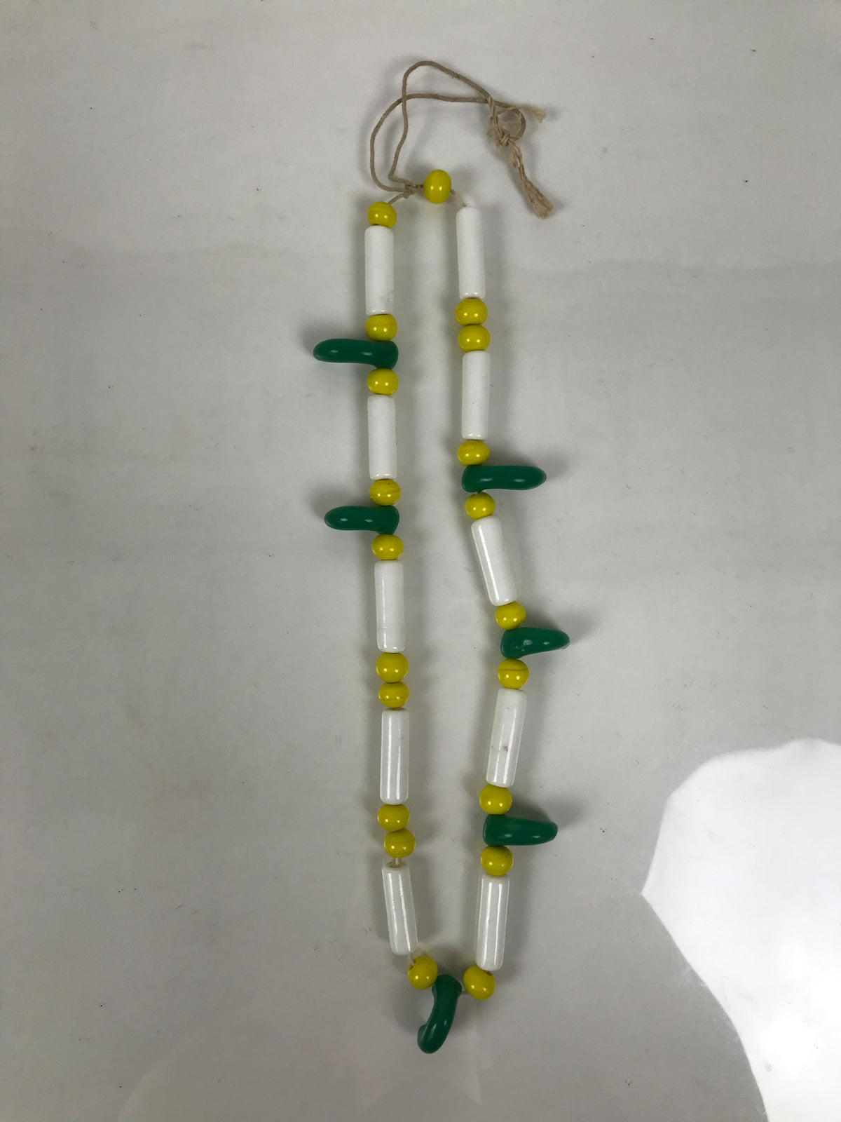 Japanese Glass Beads Necklace Vtg Magatama Trade White Green Yellow JZ191-Other OT - Misc-chidorivintage.com
