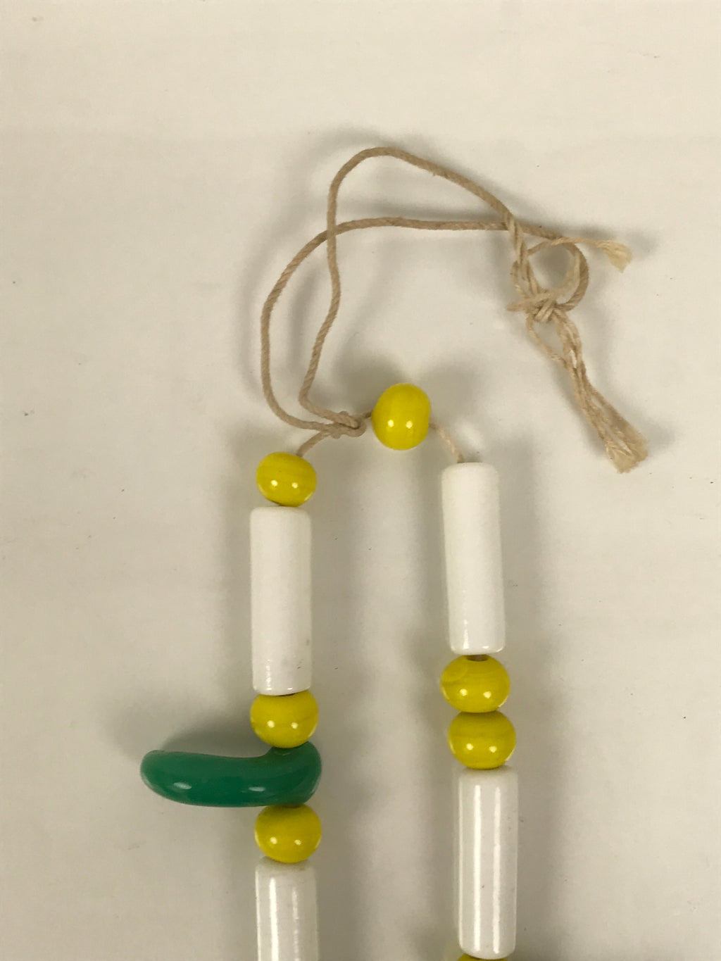 Japanese Glass Beads Necklace Vtg Magatama Trade White Green Yellow JZ191-Other OT - Misc-chidorivintage.com