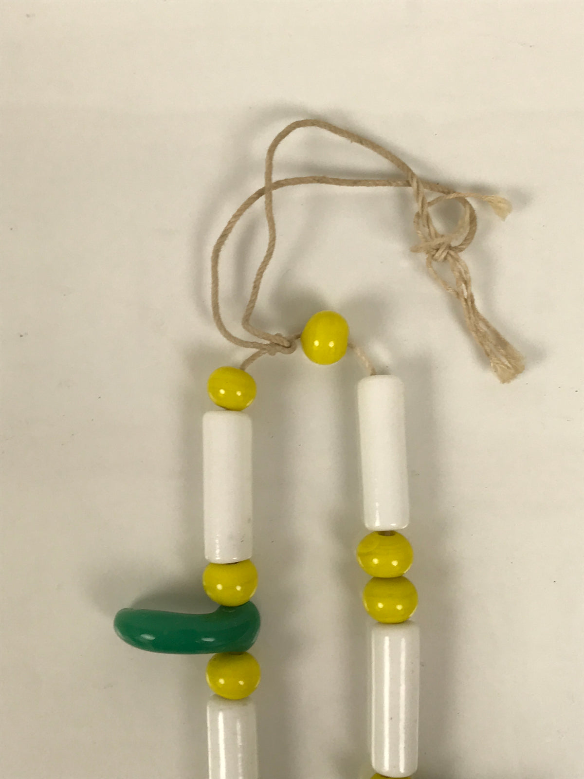 Japanese Glass Beads Necklace Vtg Magatama Trade White Green Yellow JZ191-Other OT - Misc-chidorivintage.com