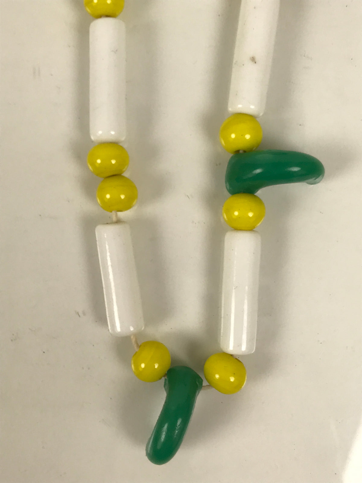 Japanese Glass Beads Necklace Vtg Magatama Trade White Green Yellow JZ191-Other OT - Misc-chidorivintage.com