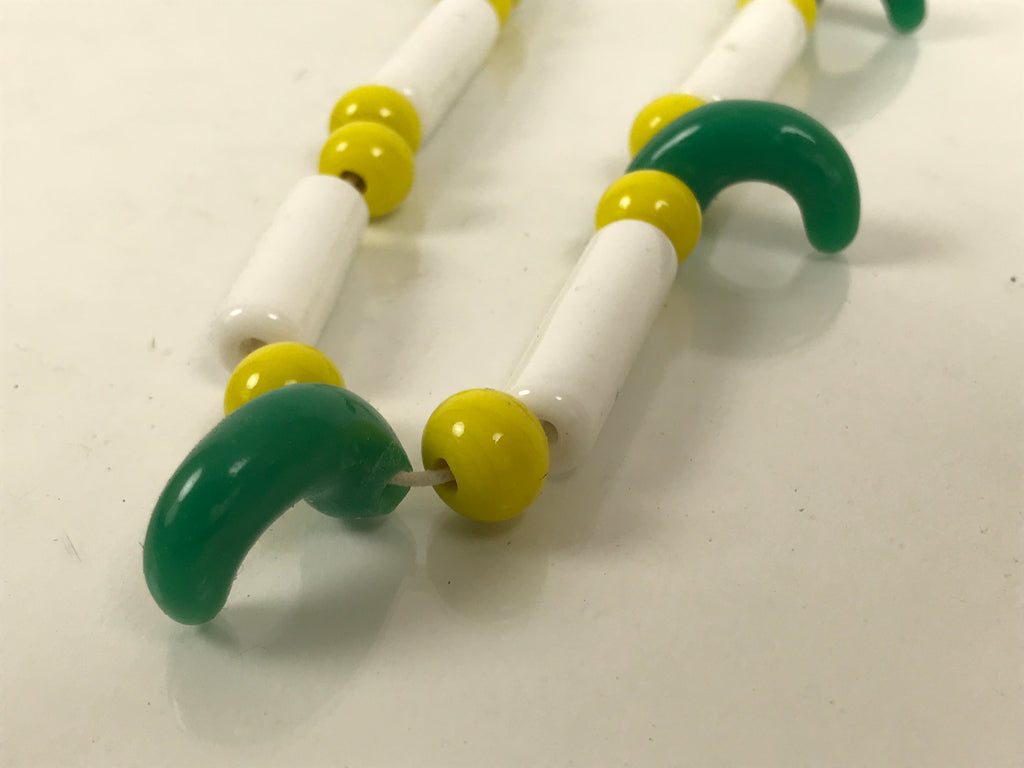 Japanese Glass Beads Necklace Vtg Magatama Trade White Green Yellow JZ191-Other OT - Misc-chidorivintage.com