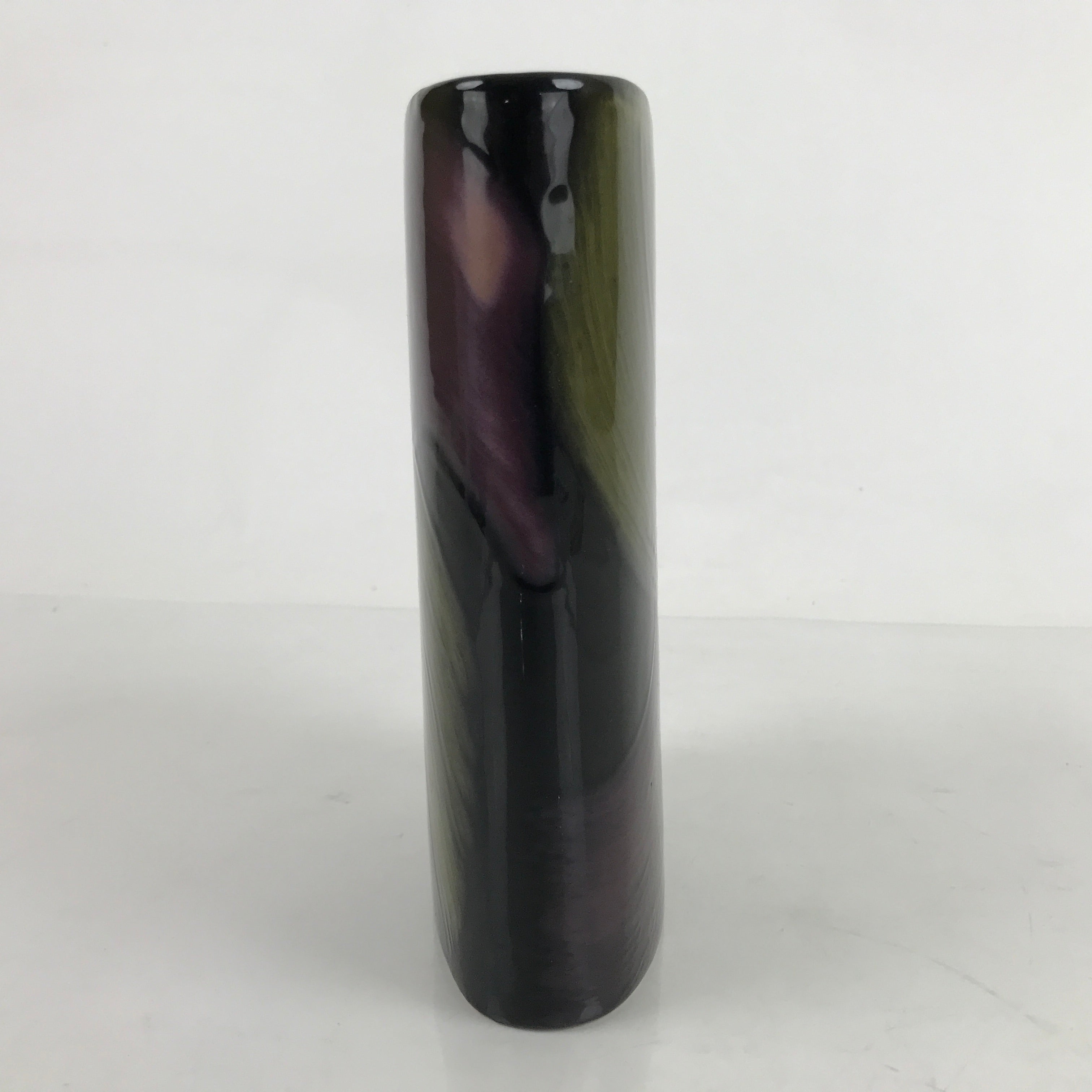 Italian Bizzirri Ceramic Flower Vase Vtg Kabin Oblong Cylinder Black FK156