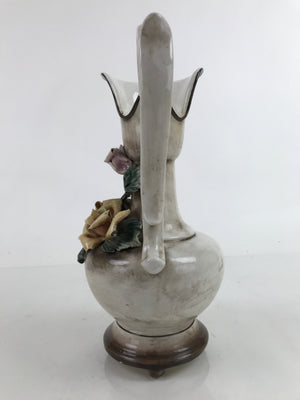 Italian Capodimonte Ceramic Flower Vase Vtg 3D Roses Embellishments FK160