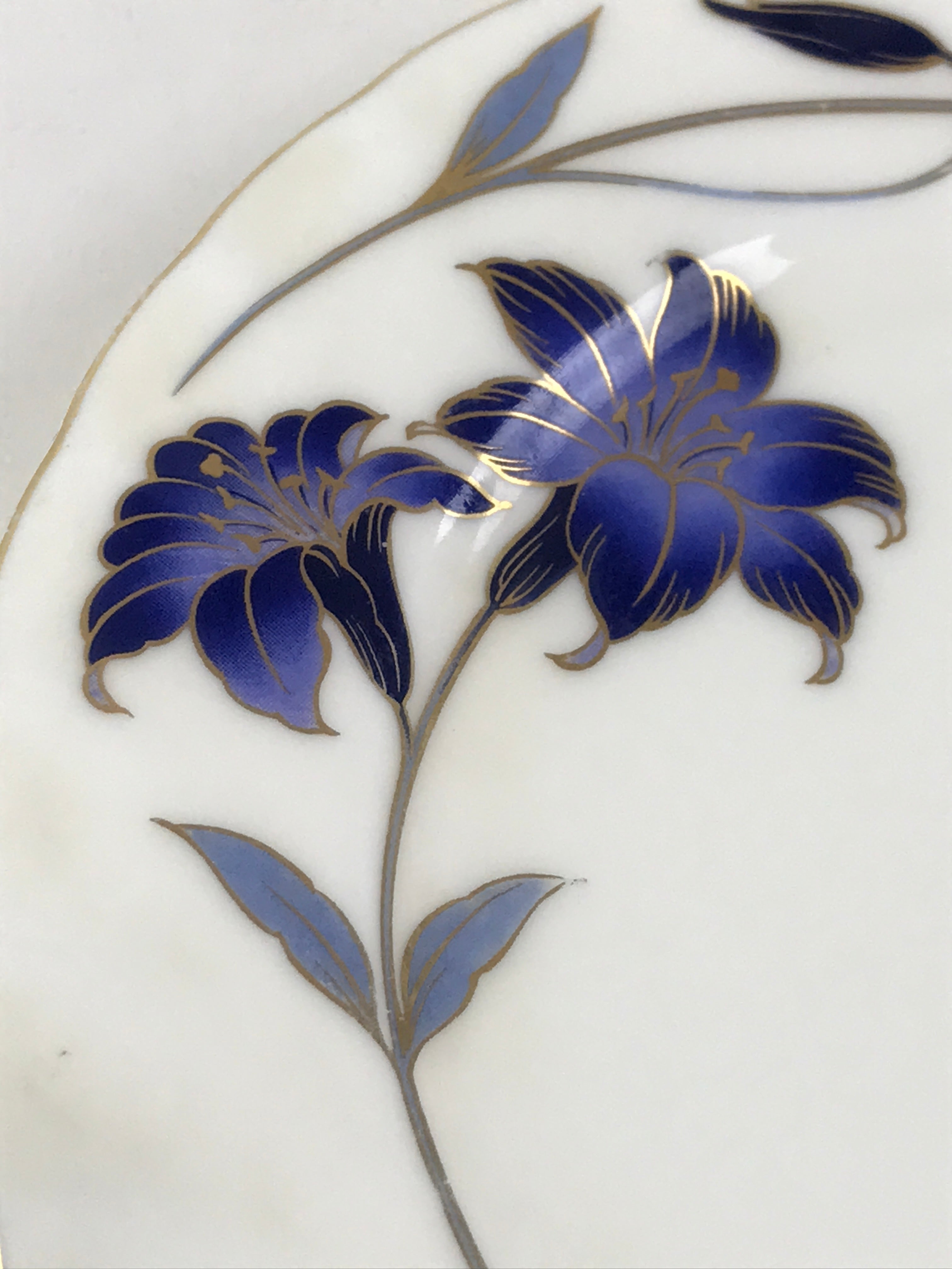 Italian Giovanni Valentino Porcelain Plate Blue Gold Flower Design White PY244