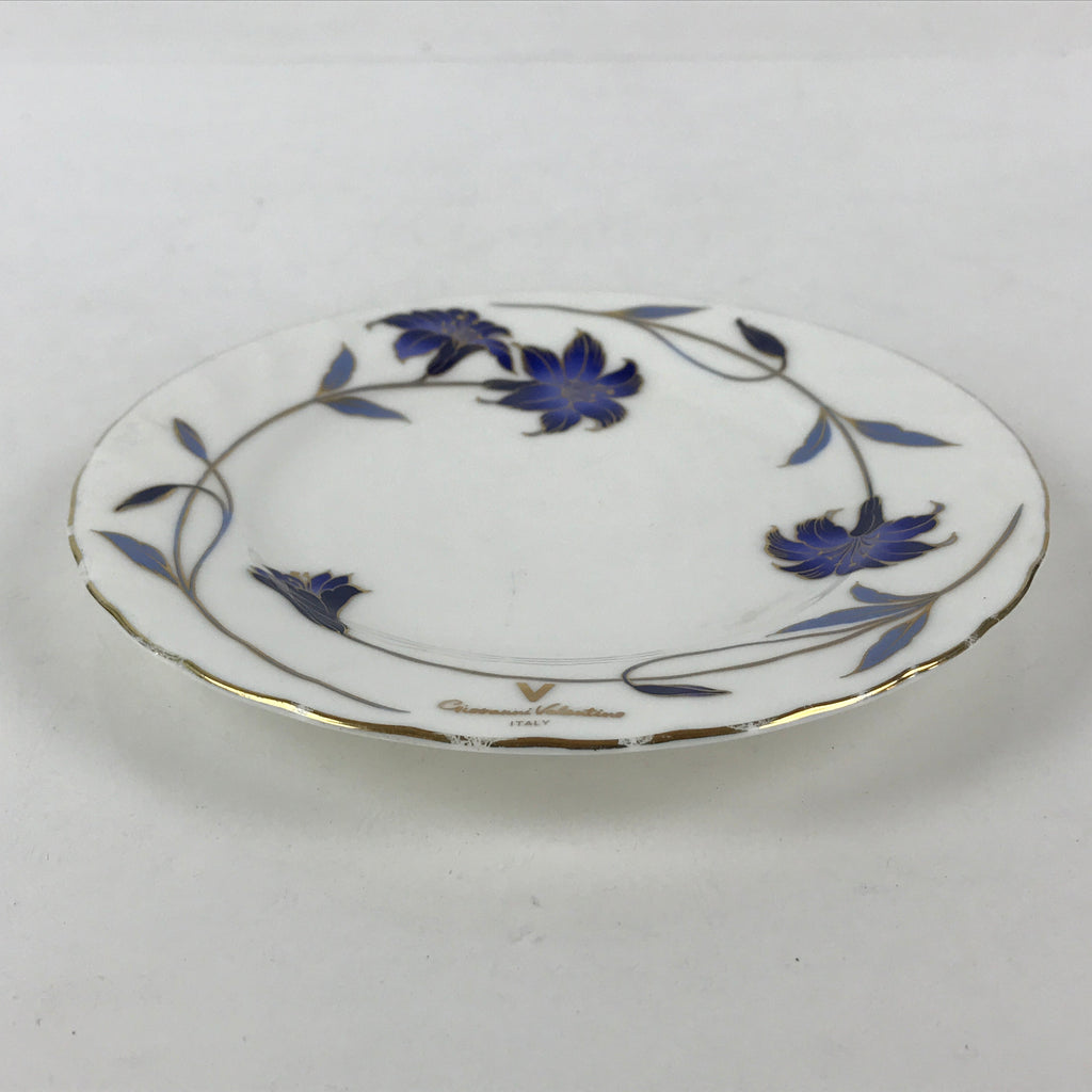 Italian Giovanni Valentino Porcelain Plate Blue Gold Flower Design White PY245