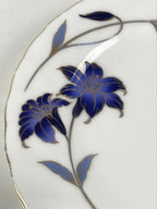 Italian Giovanni Valentino Porcelain Plate Blue Gold Flower Design White PY245