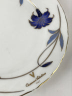 Italian Giovanni Valentino Porcelain Plate Blue Gold Flower Design White PY245