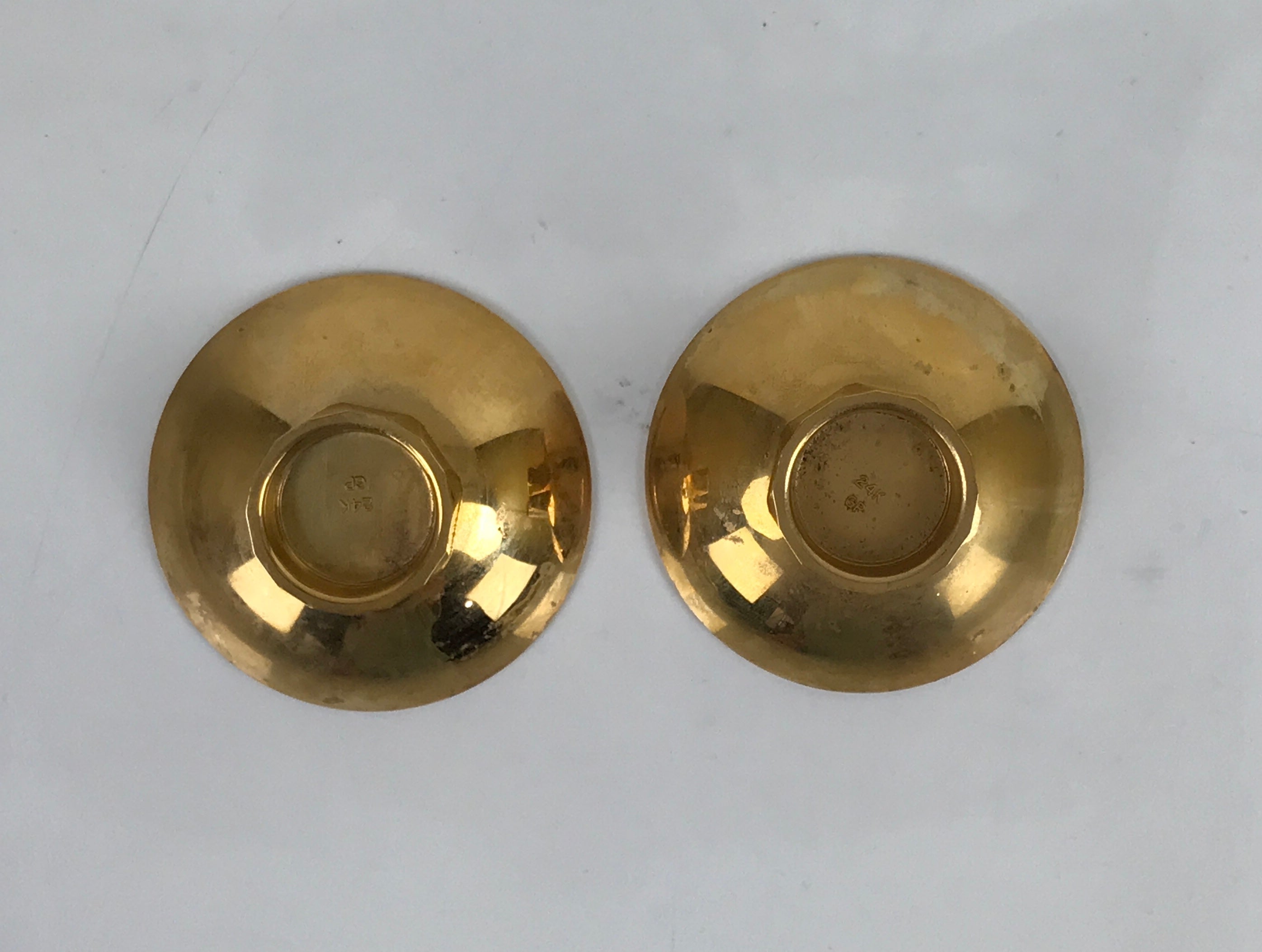 Japanese 24K GP Gold Plated Drinking Sake Cup Vtg 2pc Sakazuki Set w/Box PX749