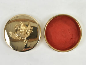 Japanese 24KGP Hanko Ink Pad Case Vtg Gold Red Shuniku Box Ho-Oh Bird SZ61