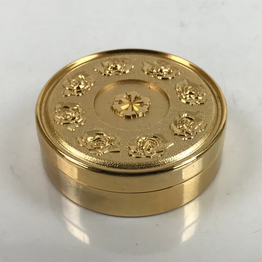 Japanese 24KGP Hanko Ink Pad Case Vtg Gold Red Shuniku Rose Mandala w/Box SZ58