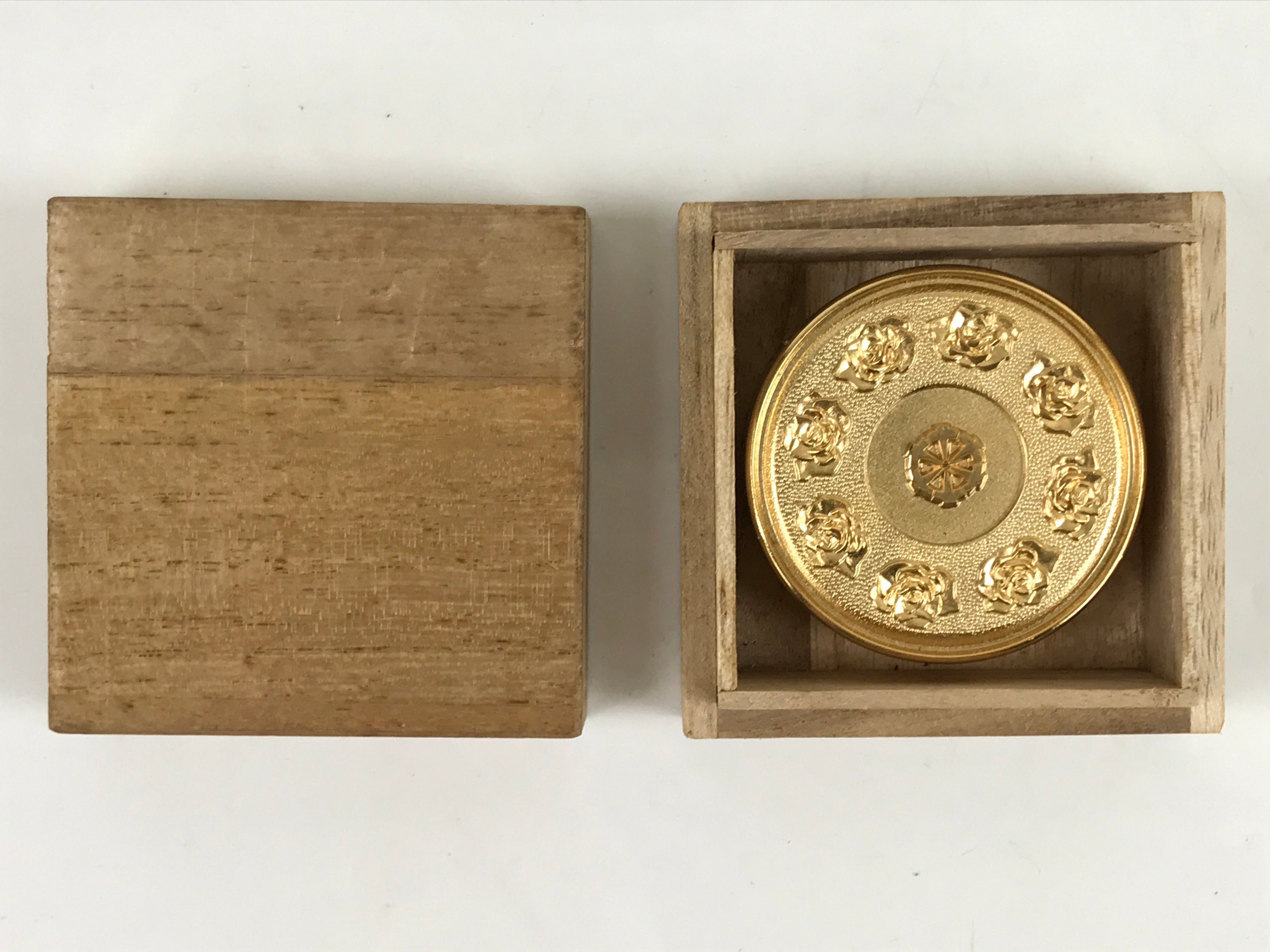 Japanese 24KGP Hanko Ink Pad Case Vtg Gold Red Shuniku Rose Mandala w/Box SZ58