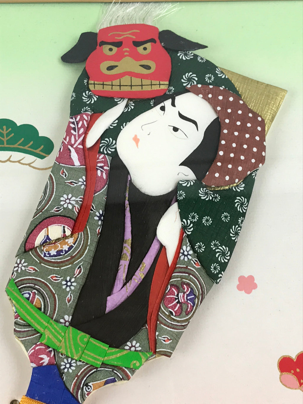 Japanese 3D Hagoita Shikishi Art Vtg Red Lacquer Frame Shishimai Lion Dance FR4