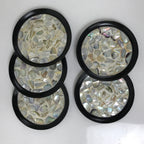 Japanese Abalone Shell Drink Saucer Vtg Chataku Coaster 5pc Black Resin L391