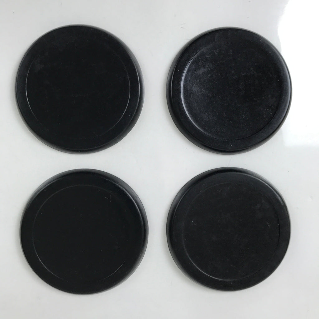 Japanese Abalone Shell Drink Saucer Vtg Chataku Coaster 5pc Black Resin L391