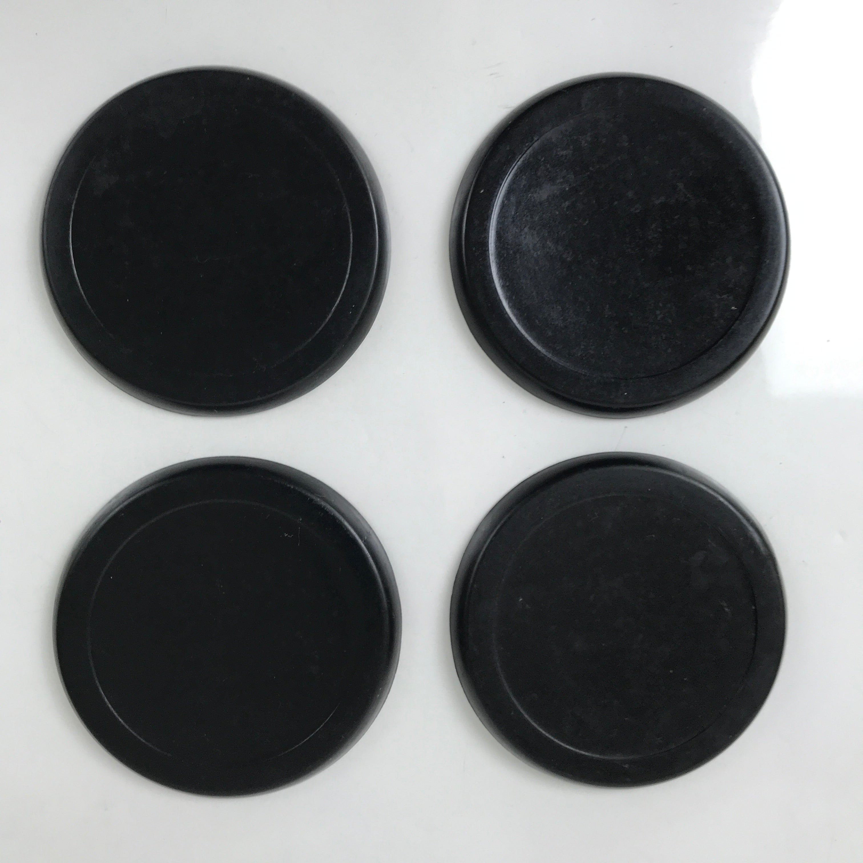 Japanese Abalone Shell Drink Saucer Vtg Chataku Coaster 5pc Black Resin L391