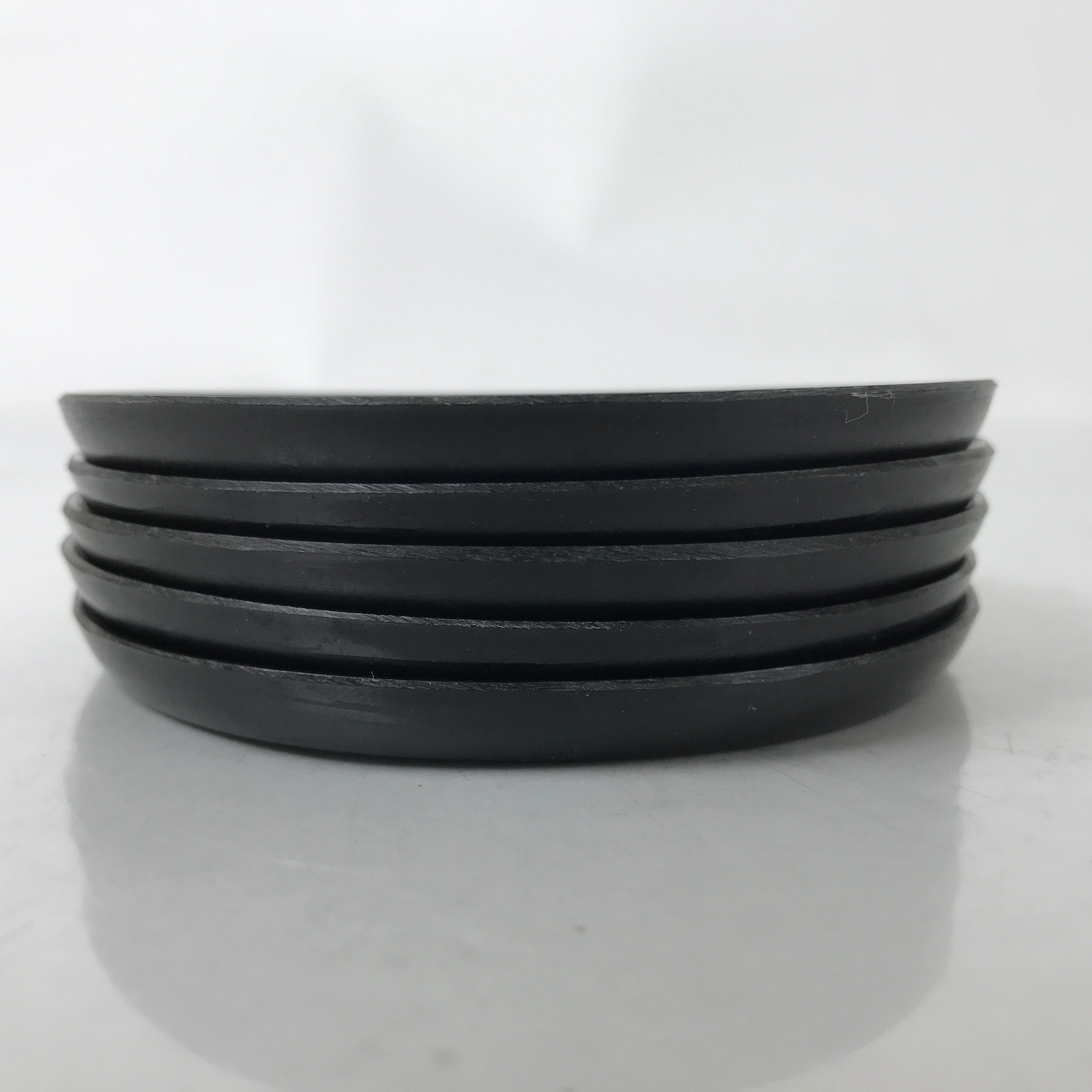 Japanese Abalone Shell Drink Saucer Vtg Chataku Coaster 5pc Black Resin L391