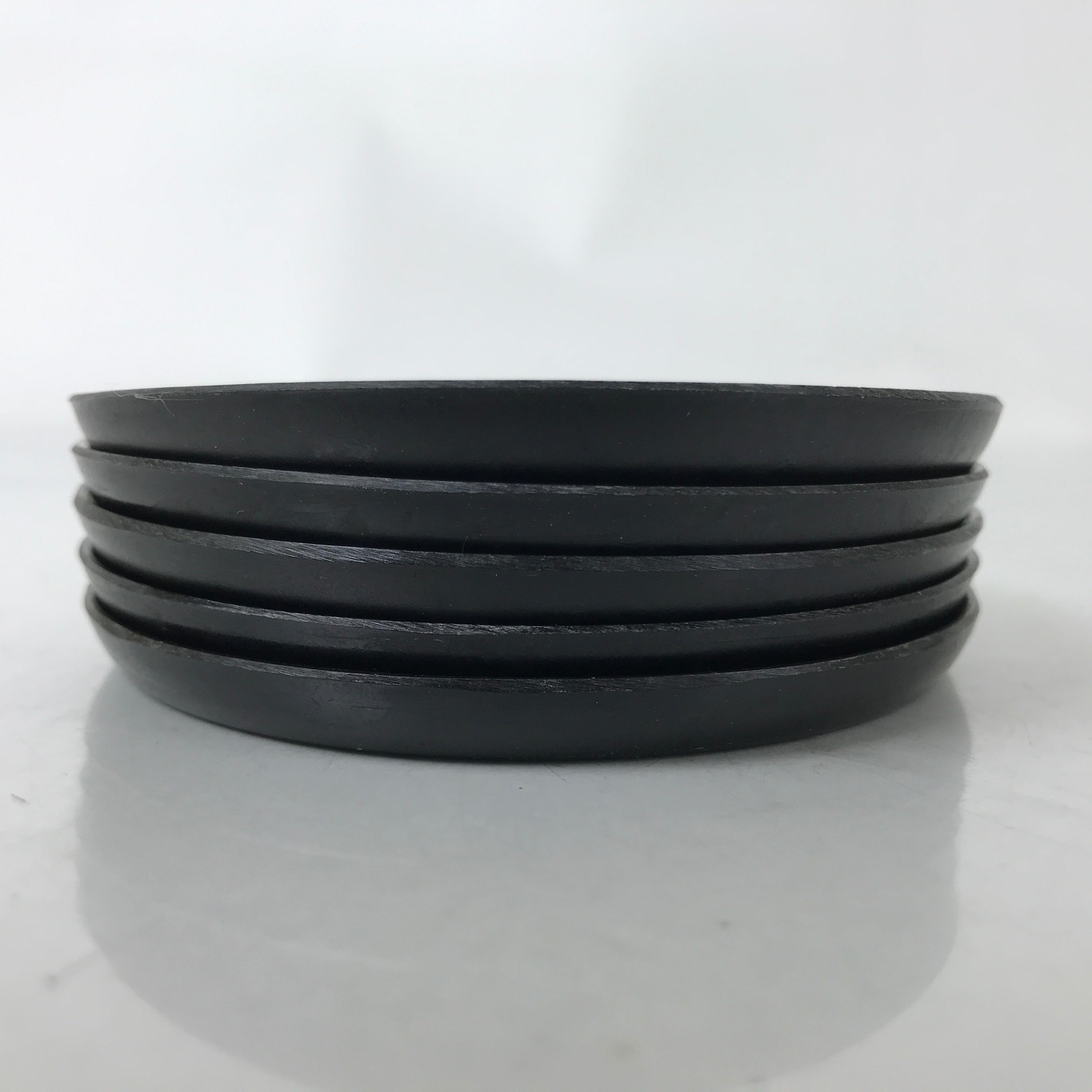 Japanese Abalone Shell Drink Saucer Vtg Chataku Coaster 5pc Black Resin L391