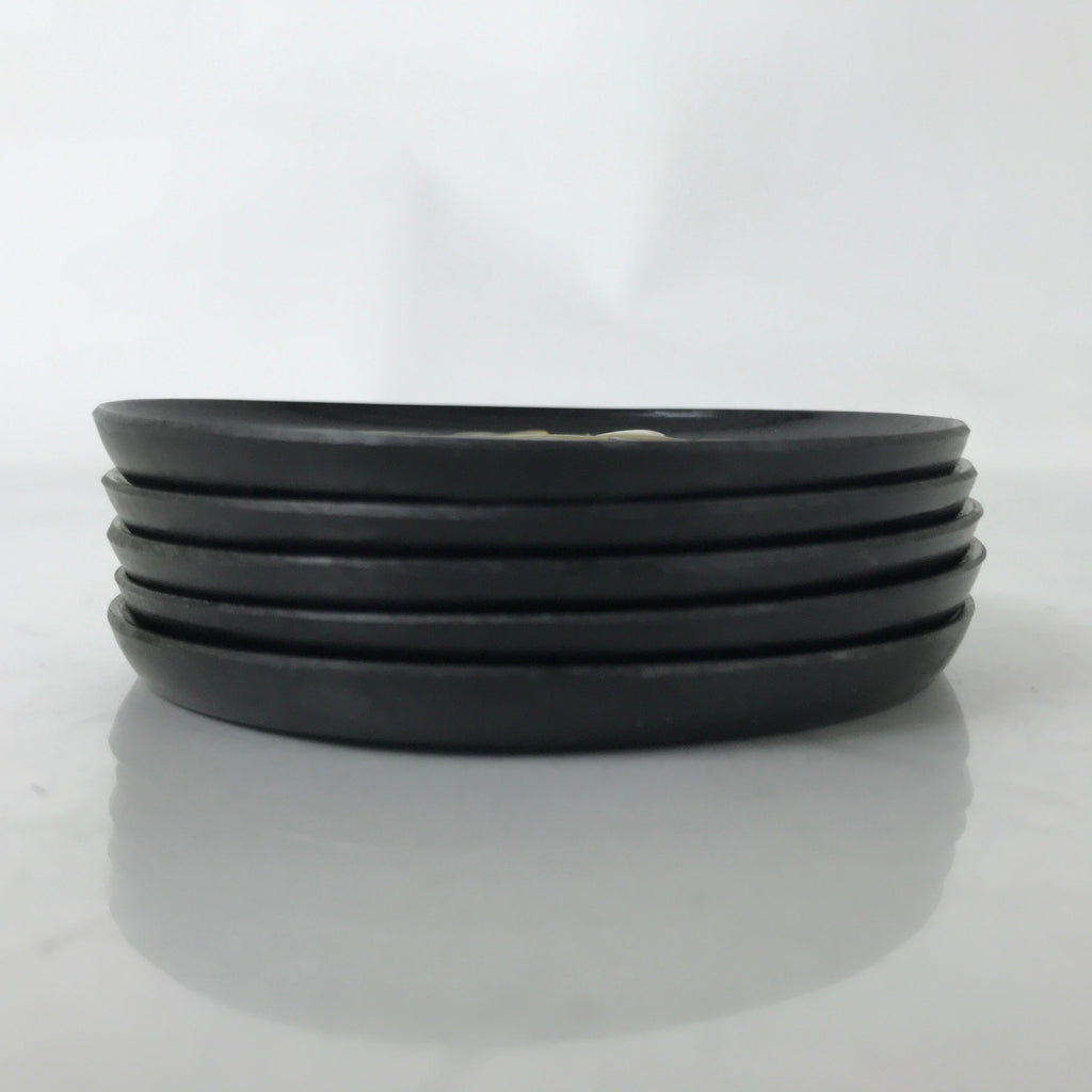 Japanese Abalone Shell Drink Saucer Vtg Chataku Coaster 5pc Black Resin L391