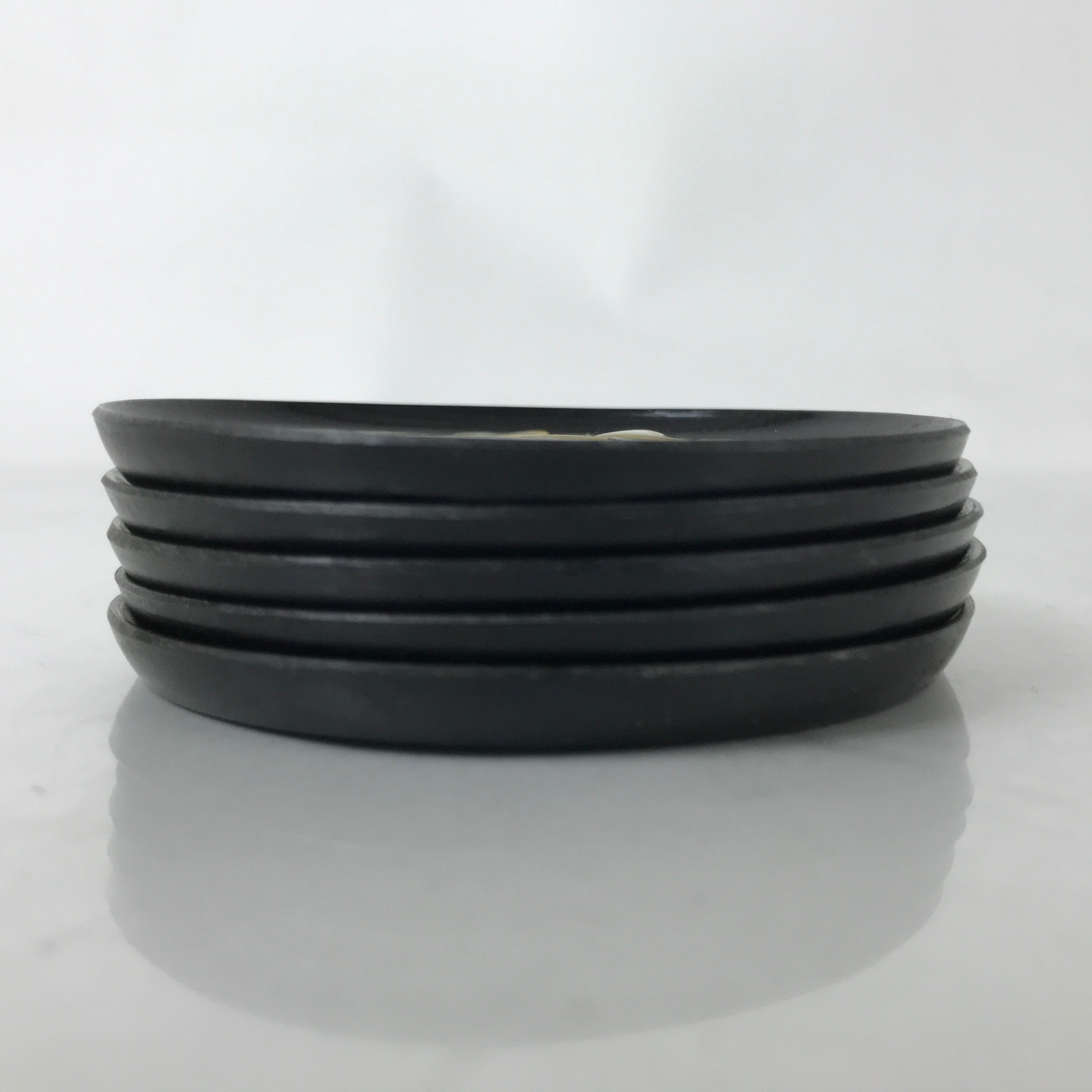Japanese Abalone Shell Drink Saucer Vtg Chataku Coaster 5pc Black Resin L391