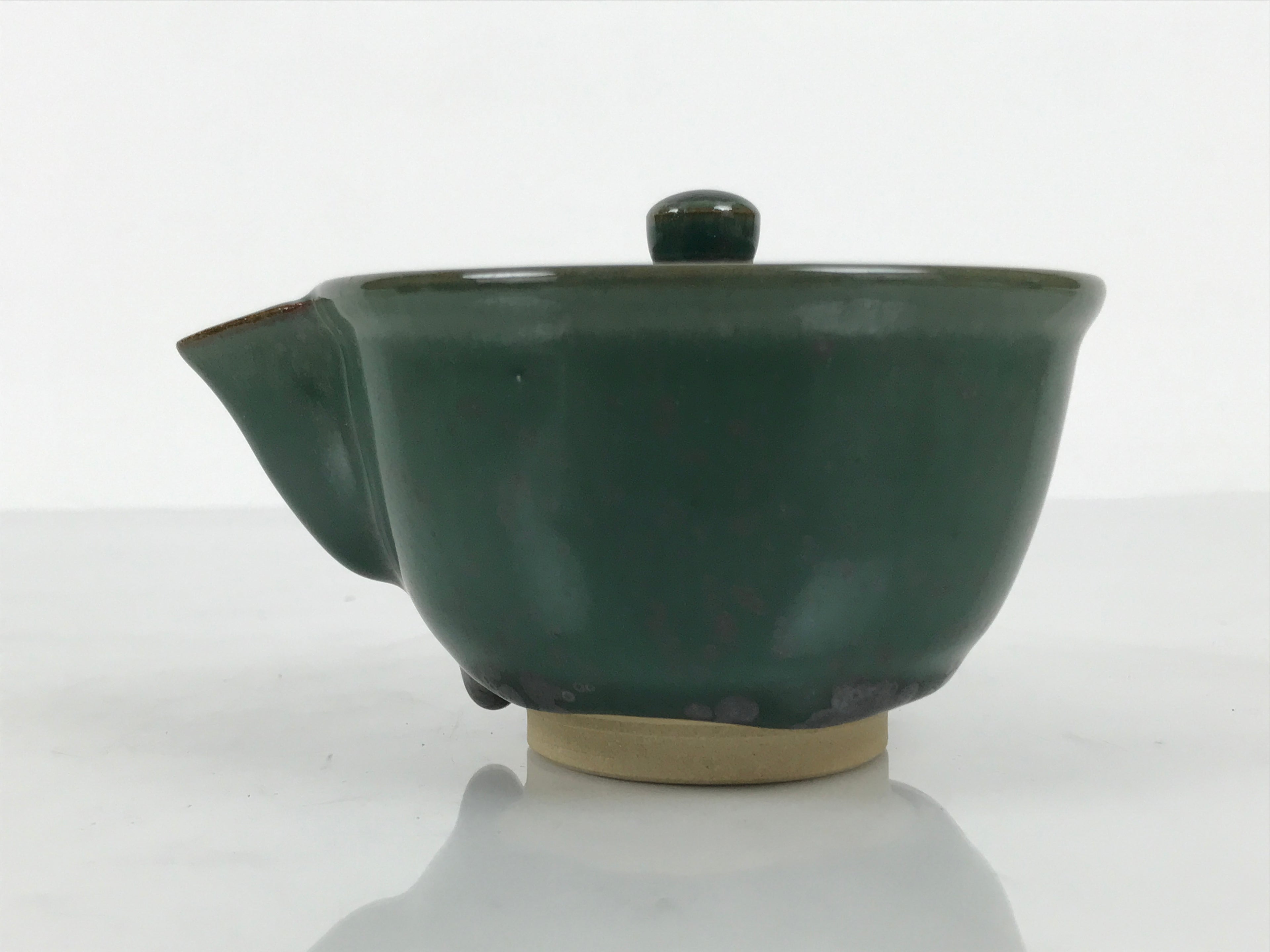 Japanese Agano Ware Ceramic Teapot Vtg Pottery Kyusu Hohin Gyokuro Green Y565