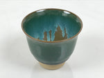 Japanese Agano Ware Ceramic Yunomi Teacup Pottery Vtg Green Beige Small TC619