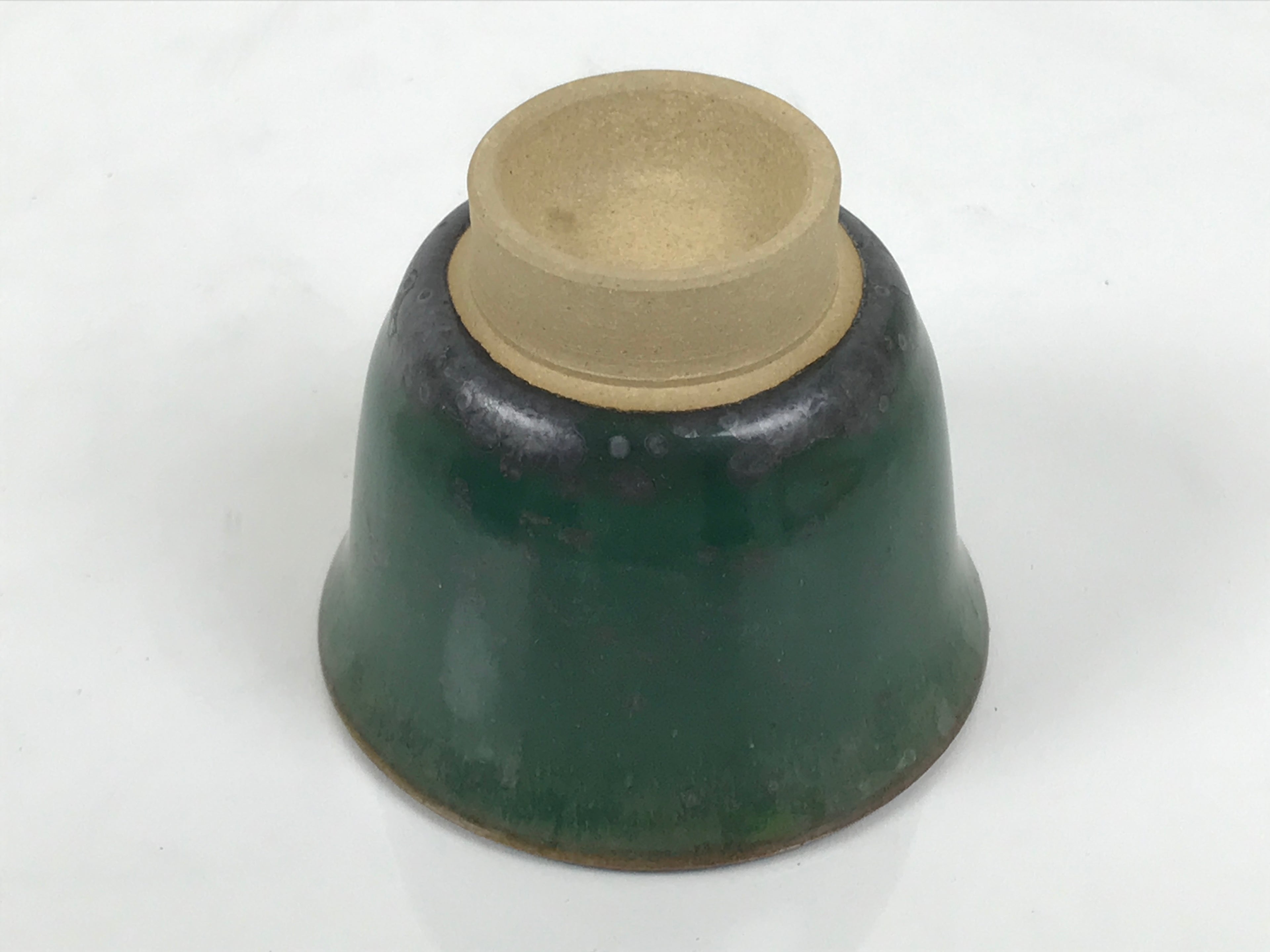 Japanese Agano Ware Ceramic Yunomi Teacup Pottery Vtg Green Beige Small TC619