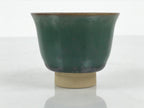 Japanese Agano Ware Ceramic Yunomi Teacup Pottery Vtg Green Beige Small TC619