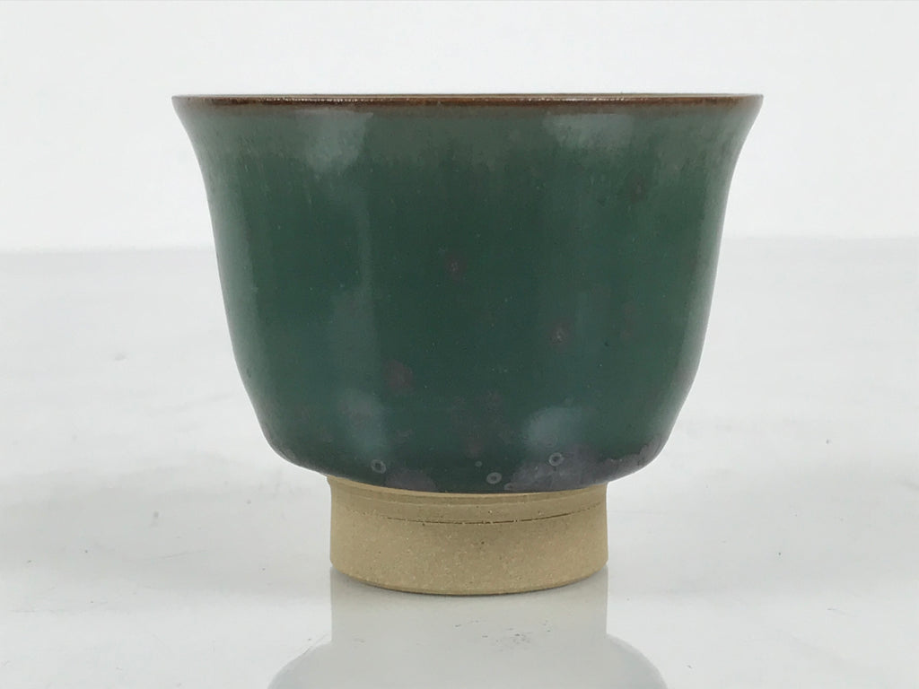 Japanese Agano Ware Ceramic Yunomi Teacup Pottery Vtg Green Beige Small TC619