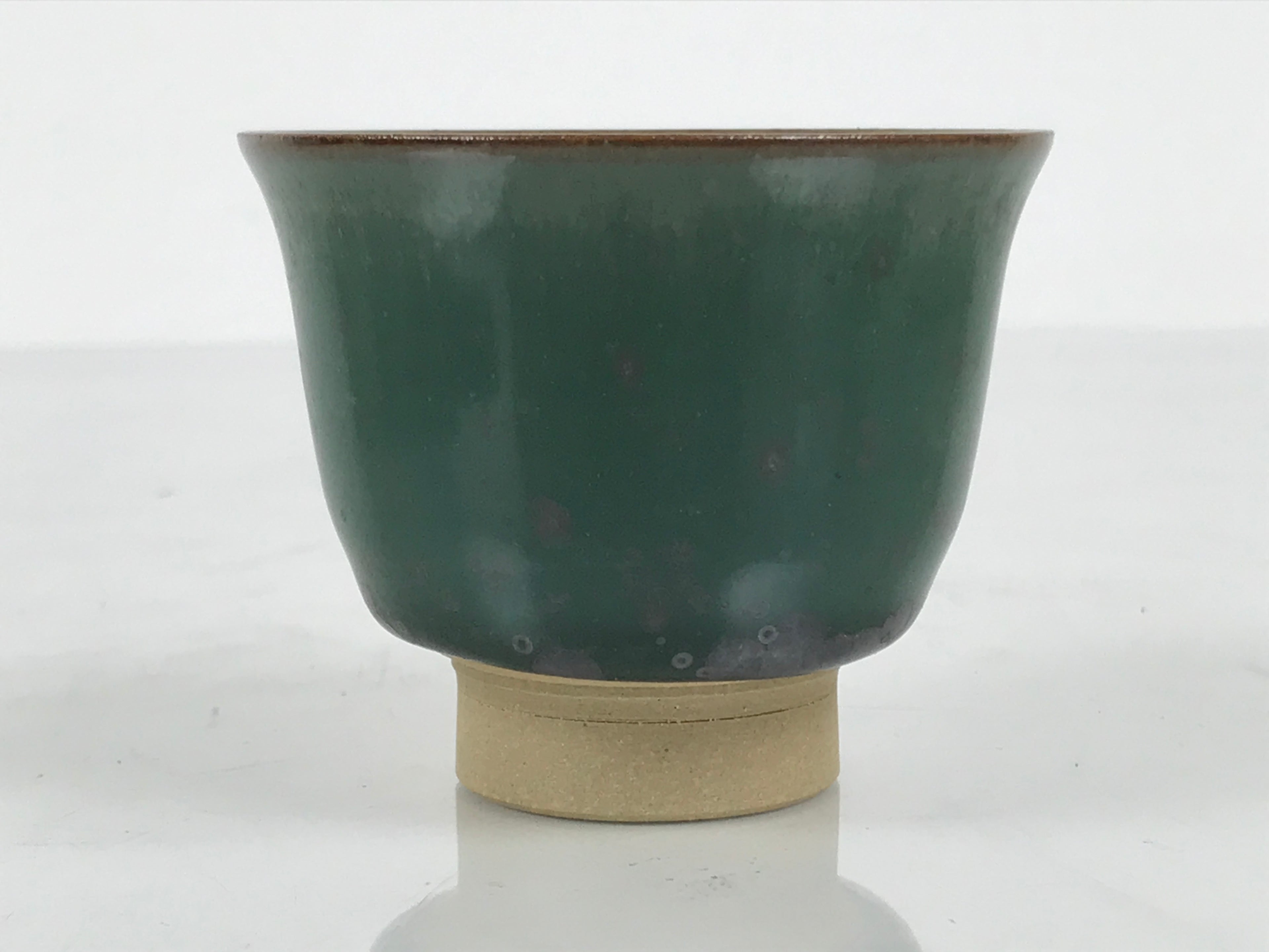 Japanese Agano Ware Ceramic Yunomi Teacup Pottery Vtg Green Beige Small TC619