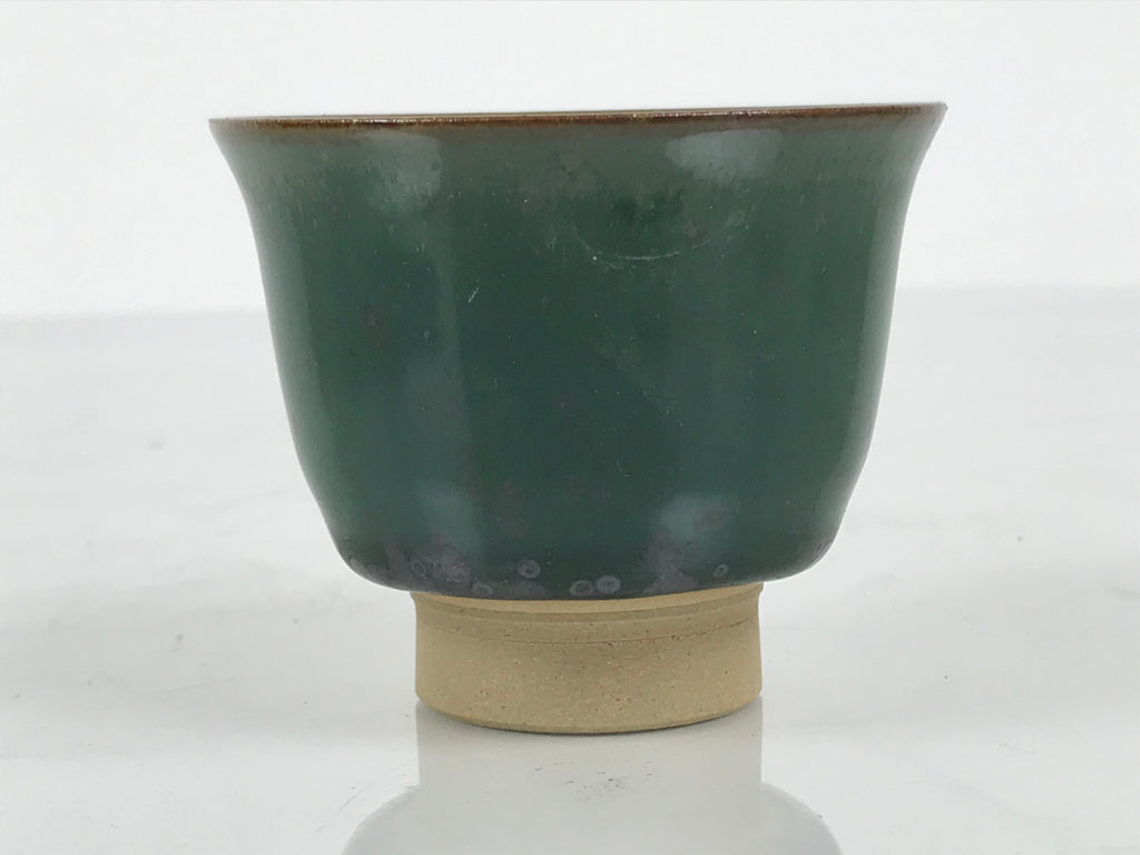 Japanese Agano Ware Ceramic Yunomi Teacup Pottery Vtg Green Beige Small TC619