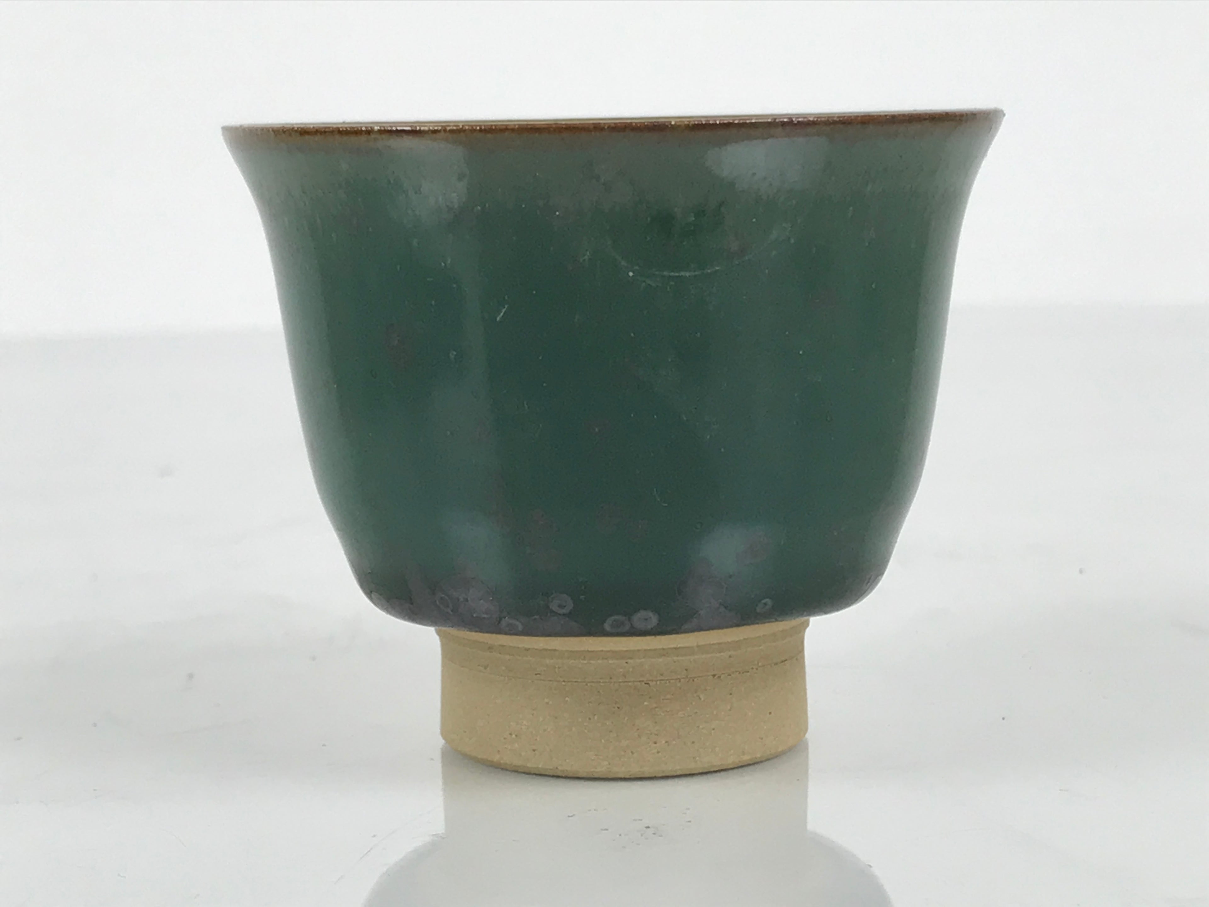 Japanese Agano Ware Ceramic Yunomi Teacup Pottery Vtg Green Beige Small TC619