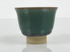 Japanese Agano Ware Ceramic Yunomi Teacup Pottery Vtg Green Beige Small TC619