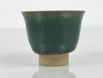 Japanese Agano Ware Ceramic Yunomi Teacup Pottery Vtg Green Beige Small TC619