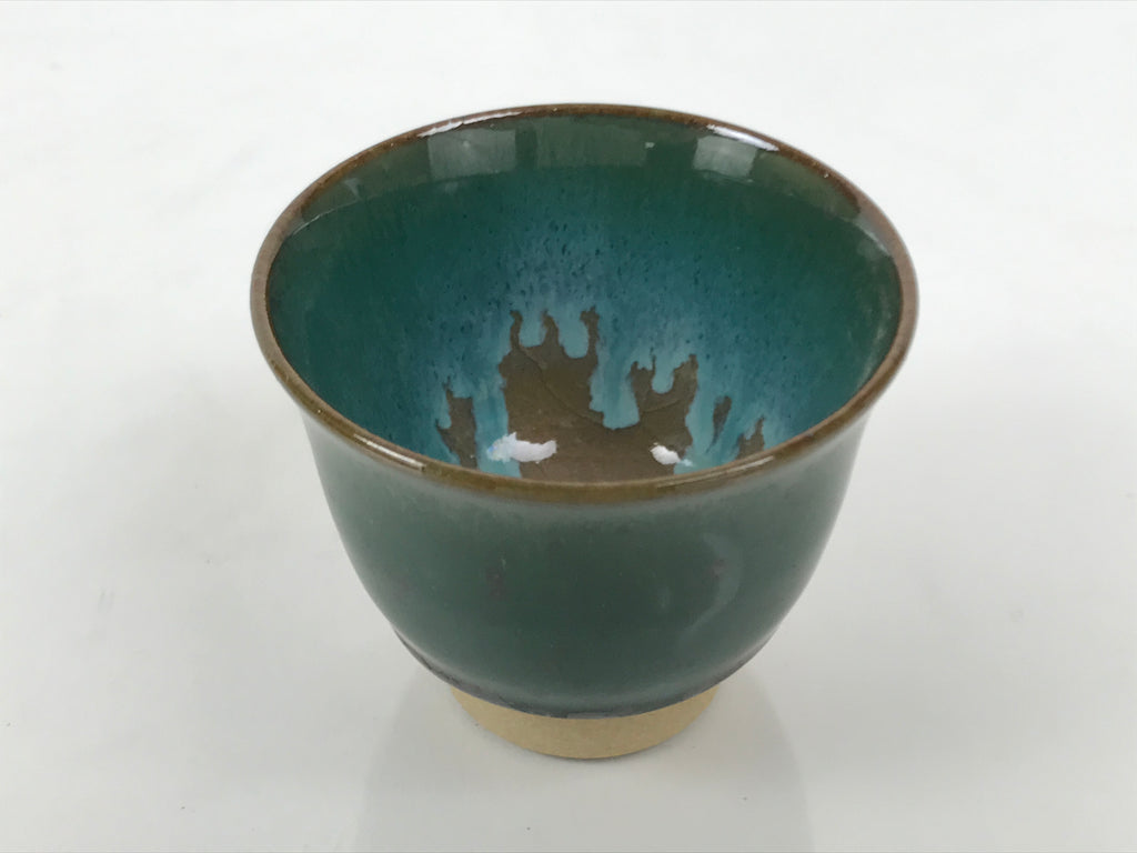 Japanese Agano Ware Ceramic Yunomi Teacup Pottery Vtg Green Beige Small TC620