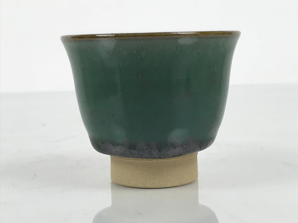 Japanese Agano Ware Ceramic Yunomi Teacup Pottery Vtg Green Beige Small TC620