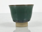 Japanese Agano Ware Ceramic Yunomi Teacup Pottery Vtg Green Beige Small TC620