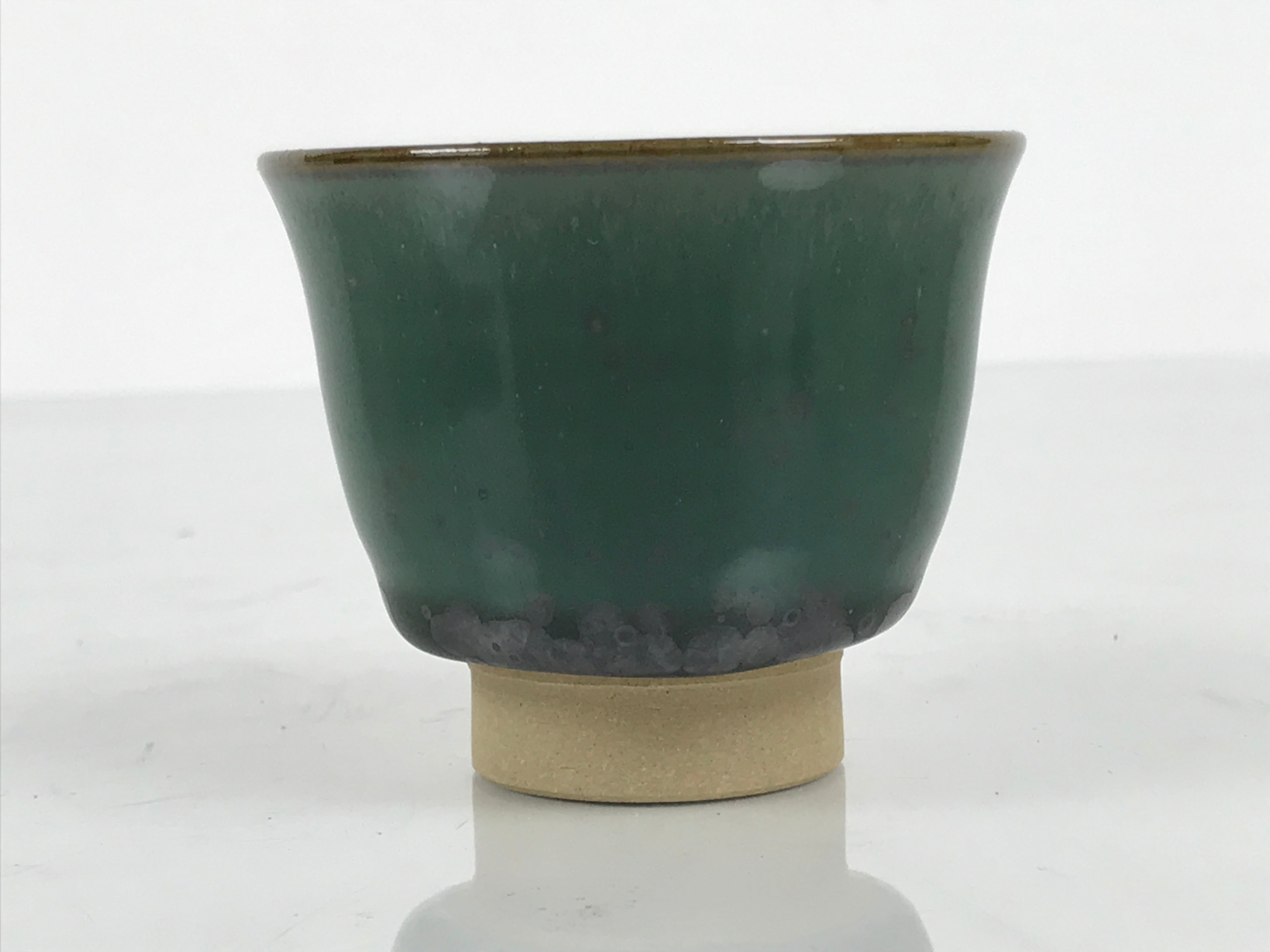 Japanese Agano Ware Ceramic Yunomi Teacup Pottery Vtg Green Beige Small TC620