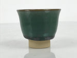 Japanese Agano Ware Ceramic Yunomi Teacup Pottery Vtg Green Beige Small TC620