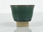 Japanese Agano Ware Ceramic Yunomi Teacup Pottery Vtg Green Beige Small TC620