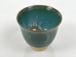 Japanese Agano Ware Ceramic Yunomi Teacup Pottery Vtg Green Beige Small TC621