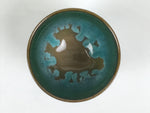 Japanese Agano Ware Ceramic Yunomi Teacup Pottery Vtg Green Beige Small TC621