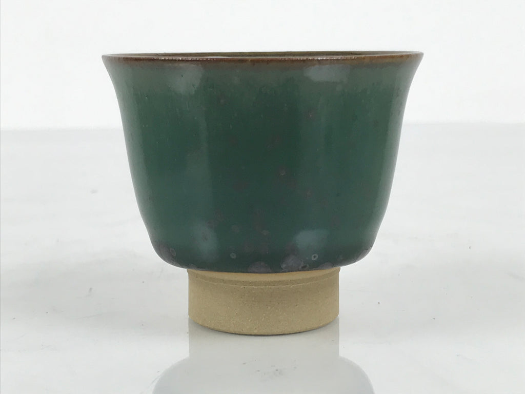 Japanese Agano Ware Ceramic Yunomi Teacup Pottery Vtg Green Beige Small TC621